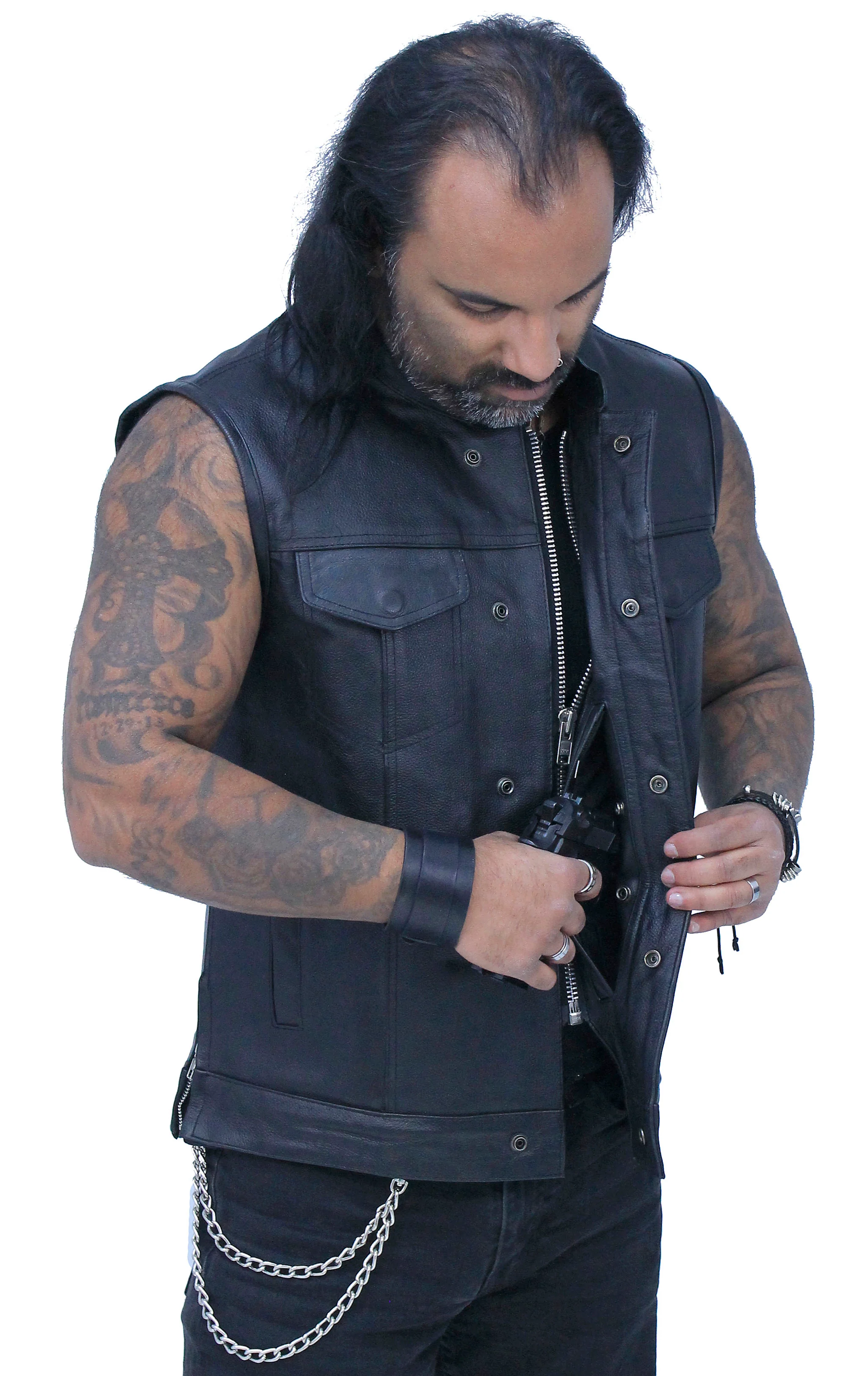 Premium Buffalo Leather Snap & Zip Concealed Pockets Vest #VM6655GK - Image 2