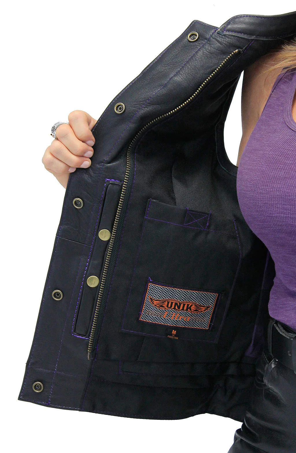 Purple Stitched Leather Club Vest w/Easy Access Concealed Pocket #VL689617QP () - Image 5
