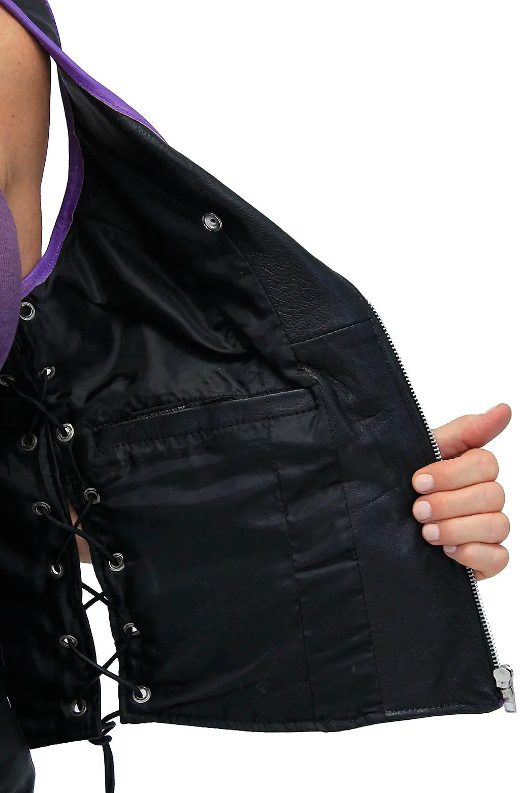 Purple Trim Side Lace Zipper Vest #VL68547LPU (S-M) - Image 4