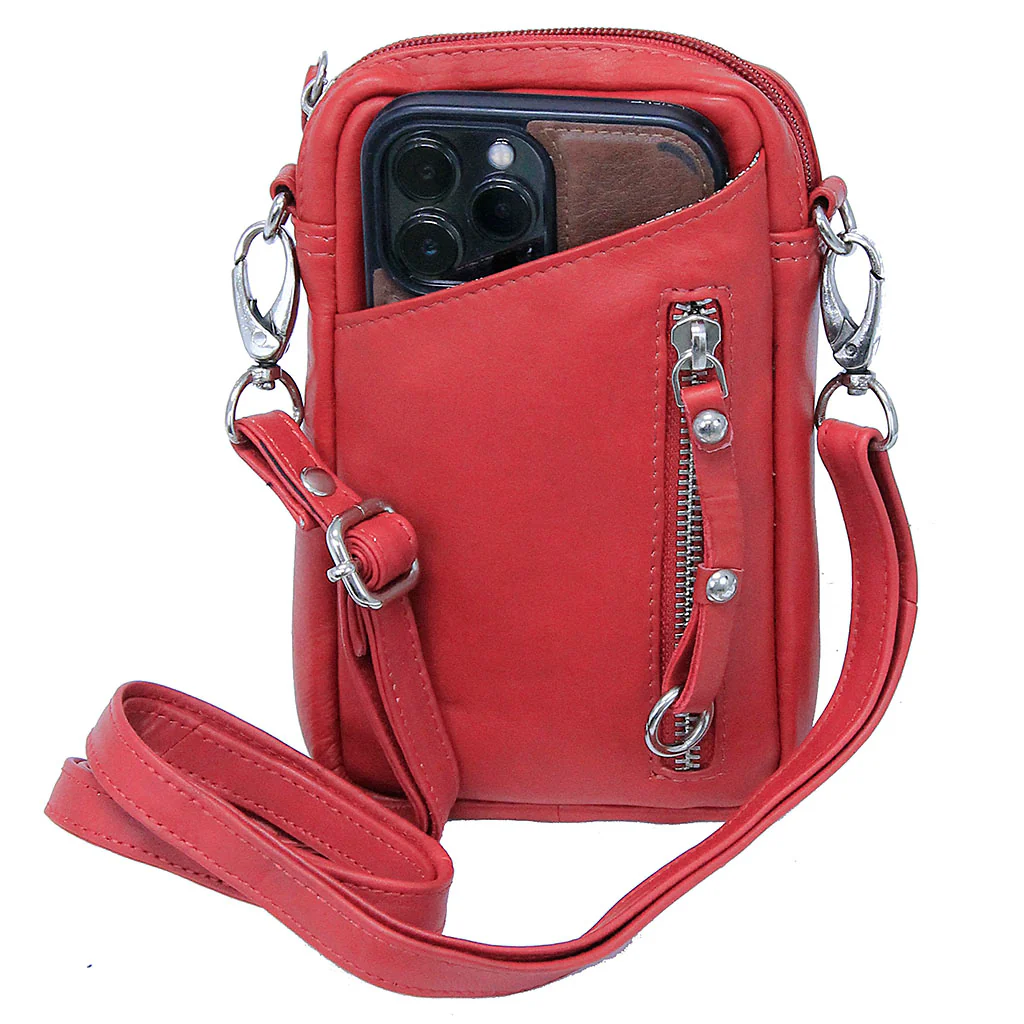 Red Leather 4 x 7 Cross Body Cell Phone Pouch #ACP276R