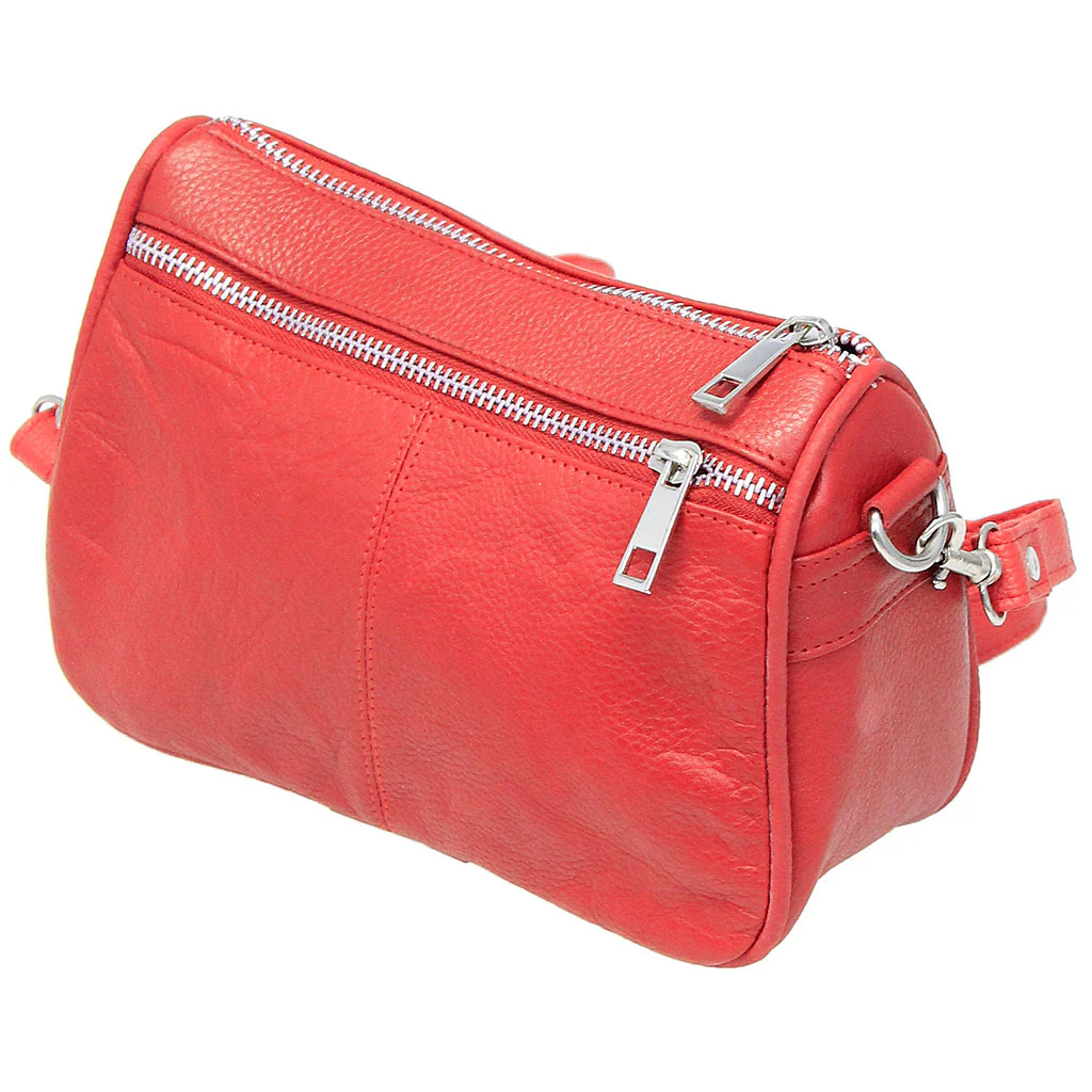 Red Leather Cross Body Zipper Purse #P92RED - Image 2