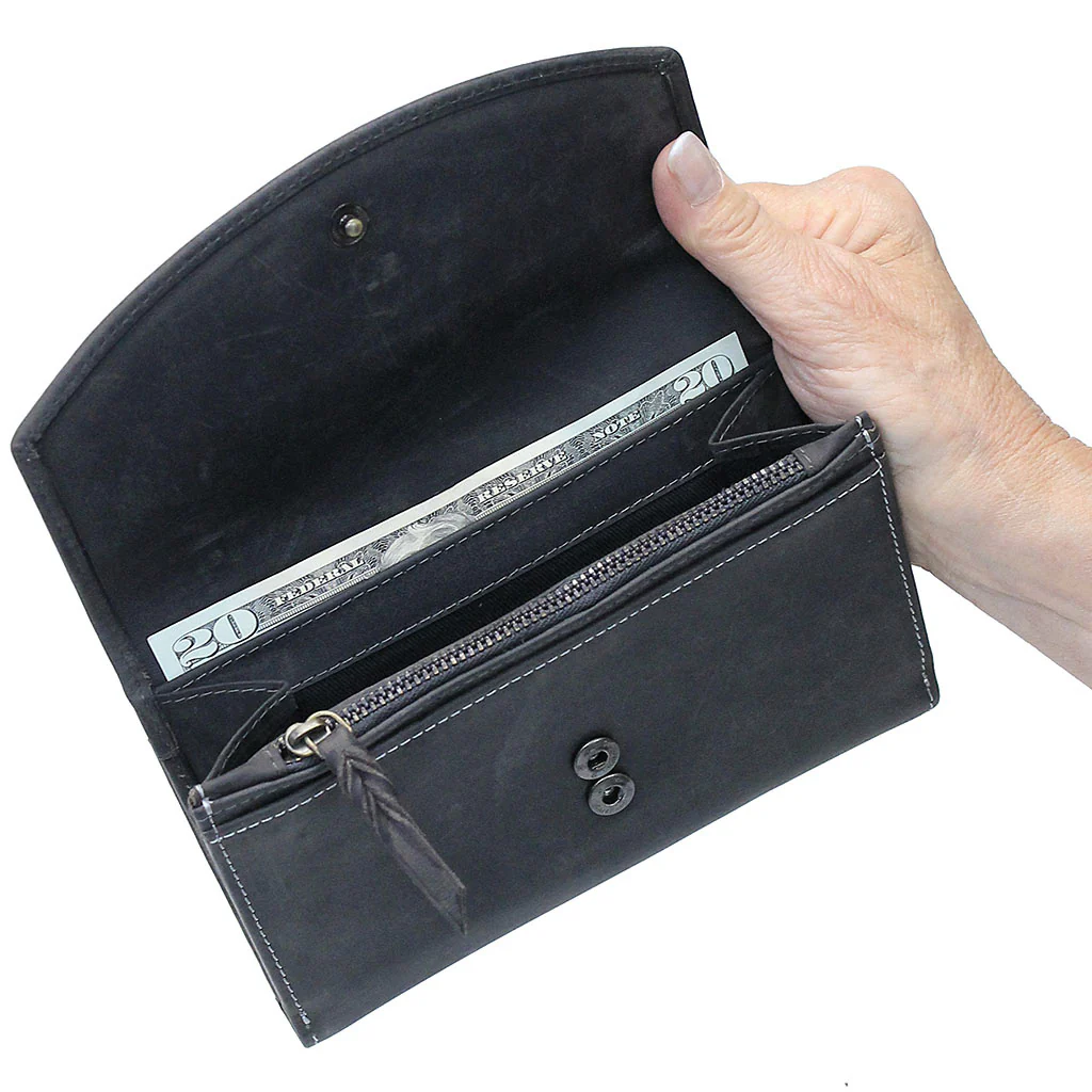 RFID Charcoal Black Oil Tanned Premium Leather Clutch Wallet #WL16340KID - Image 5