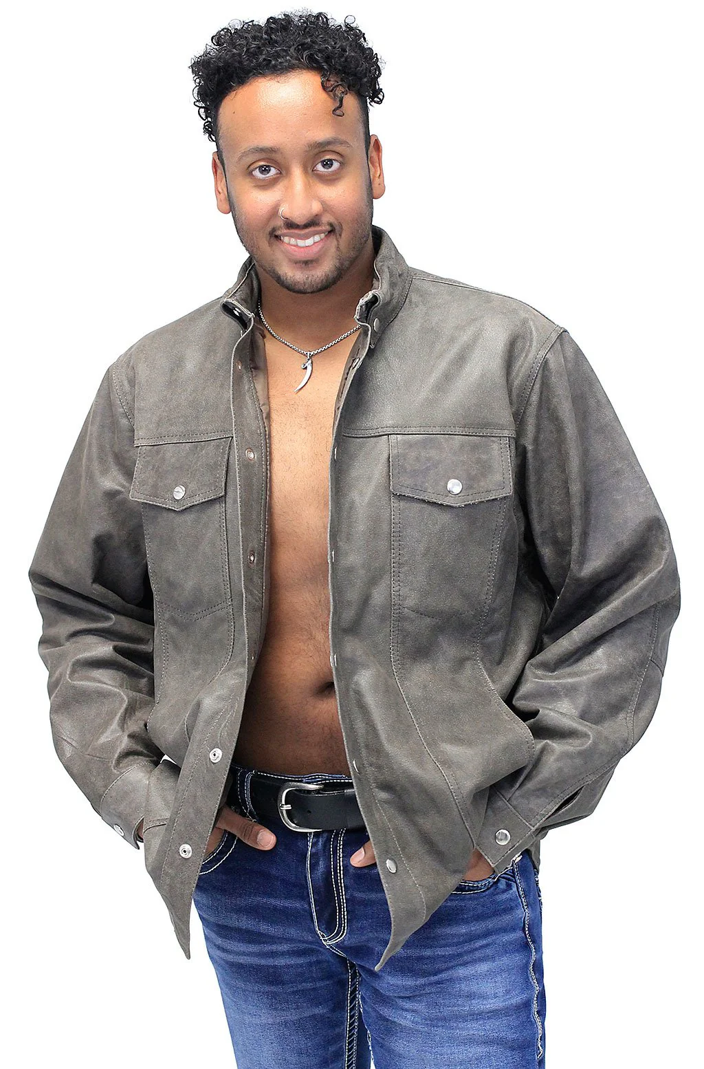 Rich Brown Leather Shirt - Jean Style #MS9011N (L-3X) - Image 4