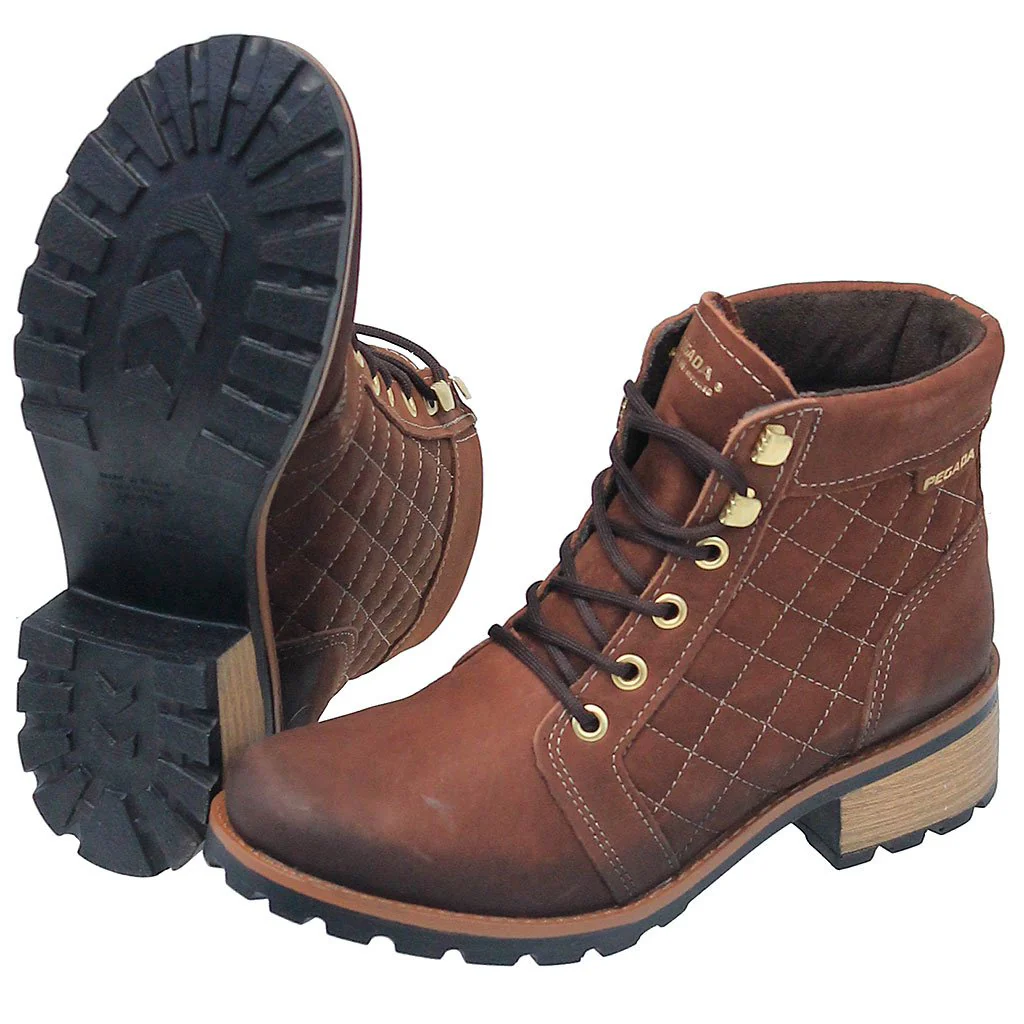 Rustic Brown Quilted Lace-Up Ankle Boot #BL140409QN () - Image 2