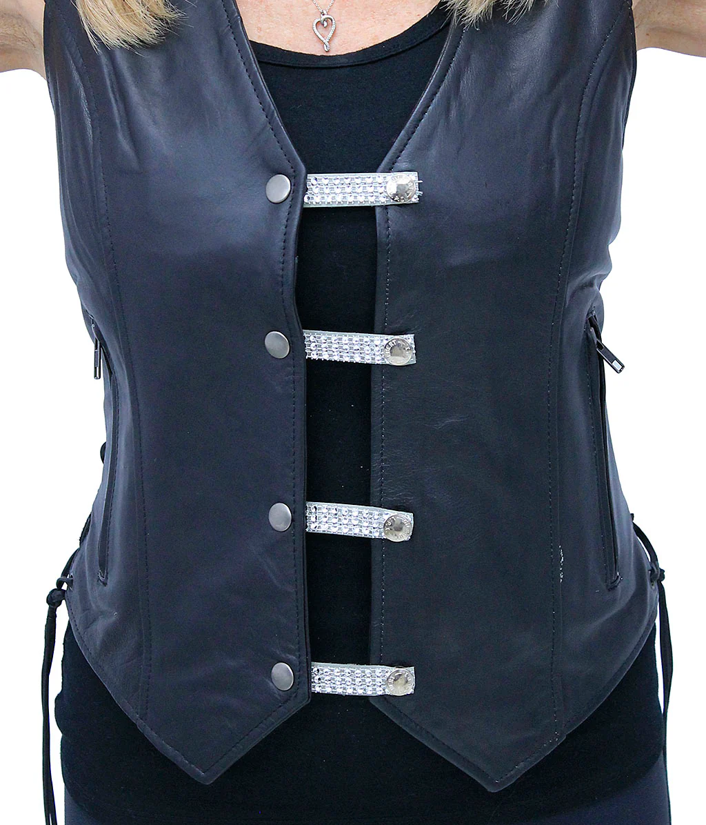 2.5" Crystal Vest Extender on Gray Leather #VC240932CRY - Image 2