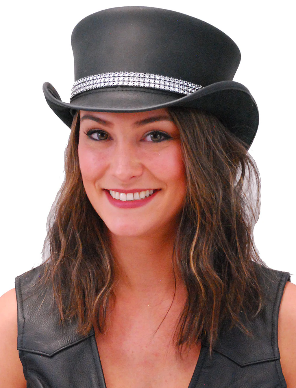 Simulated Crystal on Black Leather Hatband #HB-CRY - Image 3