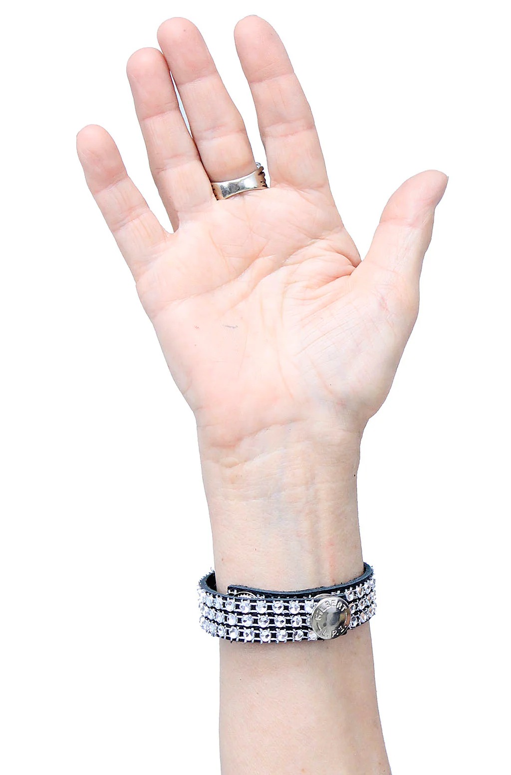 Soft Black Leather & Crystal Bracelet #WB2409KCRY - Image 3