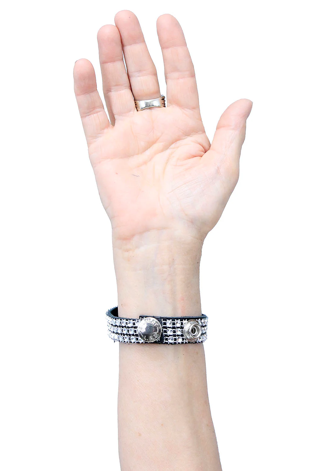 Soft Black Leather & Crystal Bracelet #WB2409KCRY - Image 4