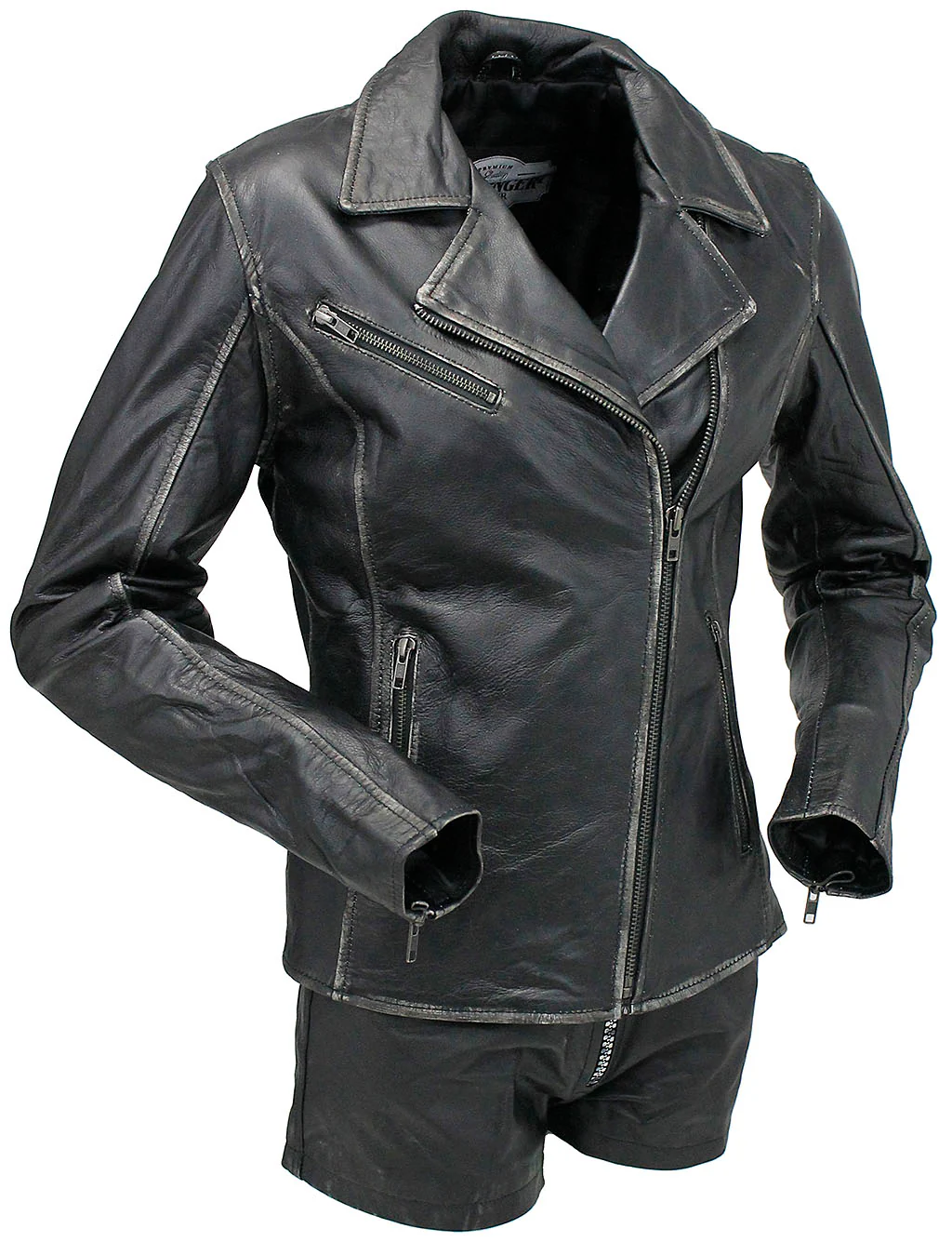 Star filled Women's Vintage Leather Motorcycle Jacket #LA6960GY-STAR - Image 2