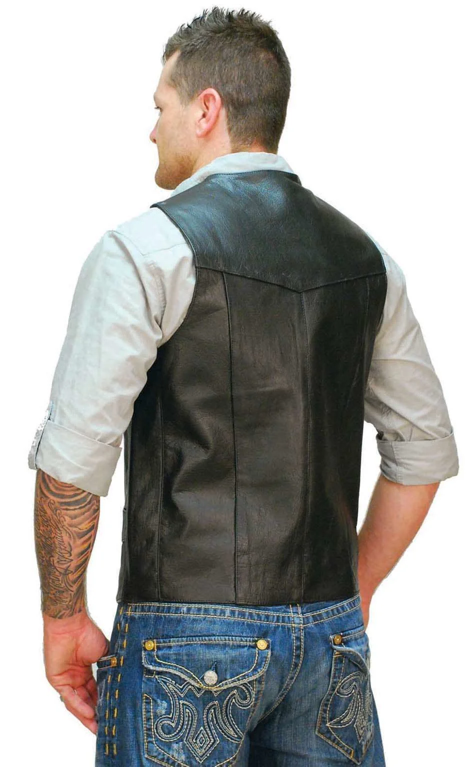 Tall Cowhide Leather Biker Vest #VM604T - Image 2