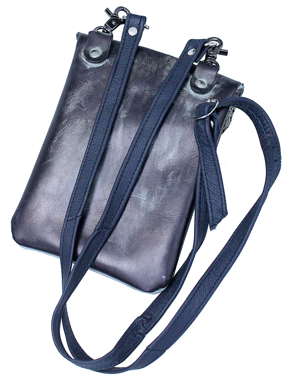 Large Hand Antiqued Gray Leather Clip Pouch #PKK2304TGY - Image 4