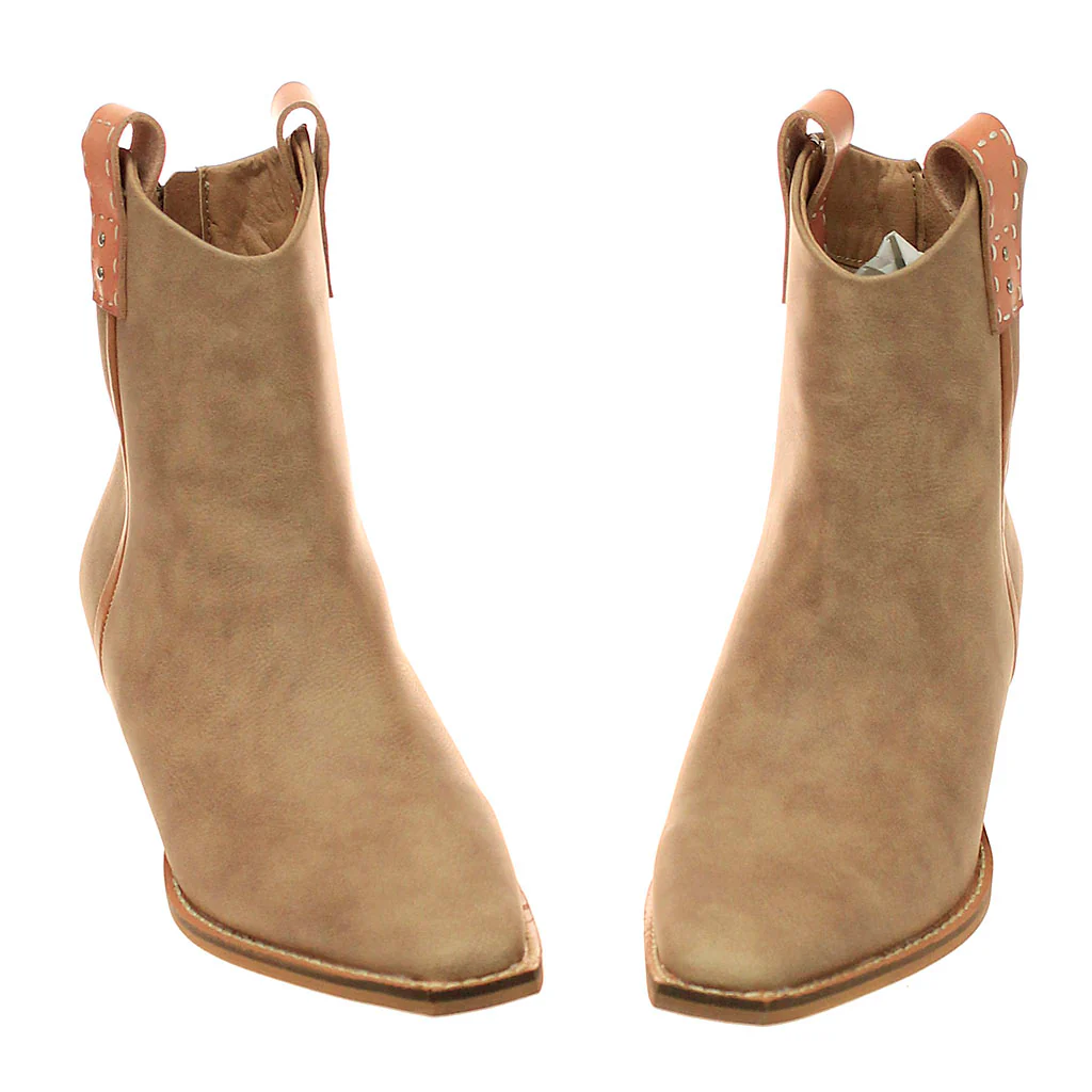 Tan Ankle Boots w/Natural Finger Pulls & Back Zipper #BLC01FREERCOG - Image 3