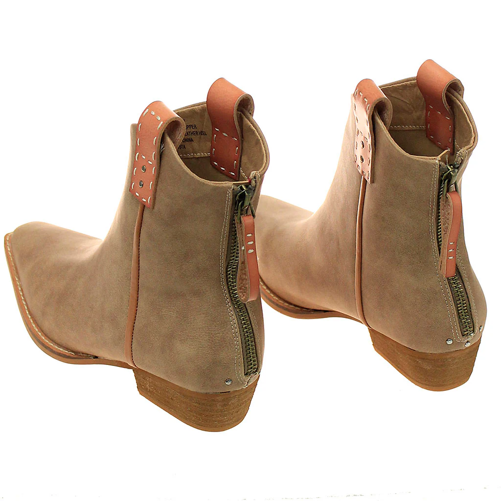 Tan Ankle Boots w/Natural Finger Pulls & Back Zipper #BLC01FREERCOG - Image 4