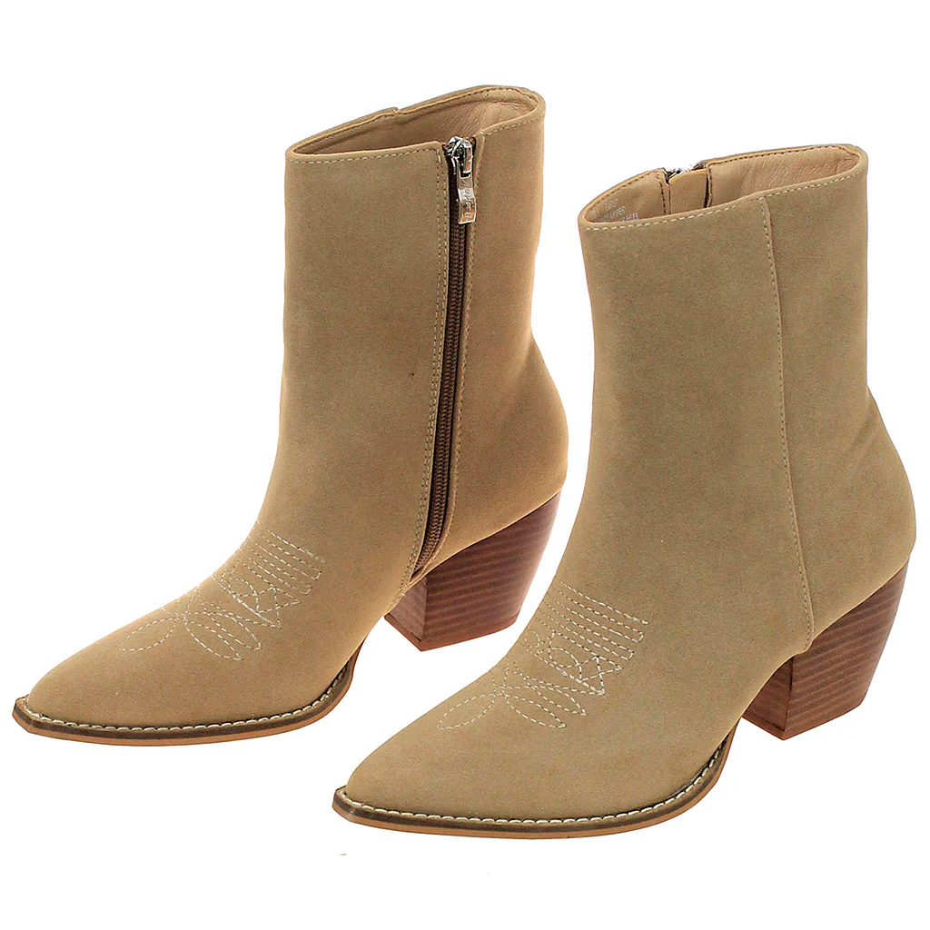 Tan Suede Ladies Ankle Boots with Zipper #BLC02TAN-FANCY