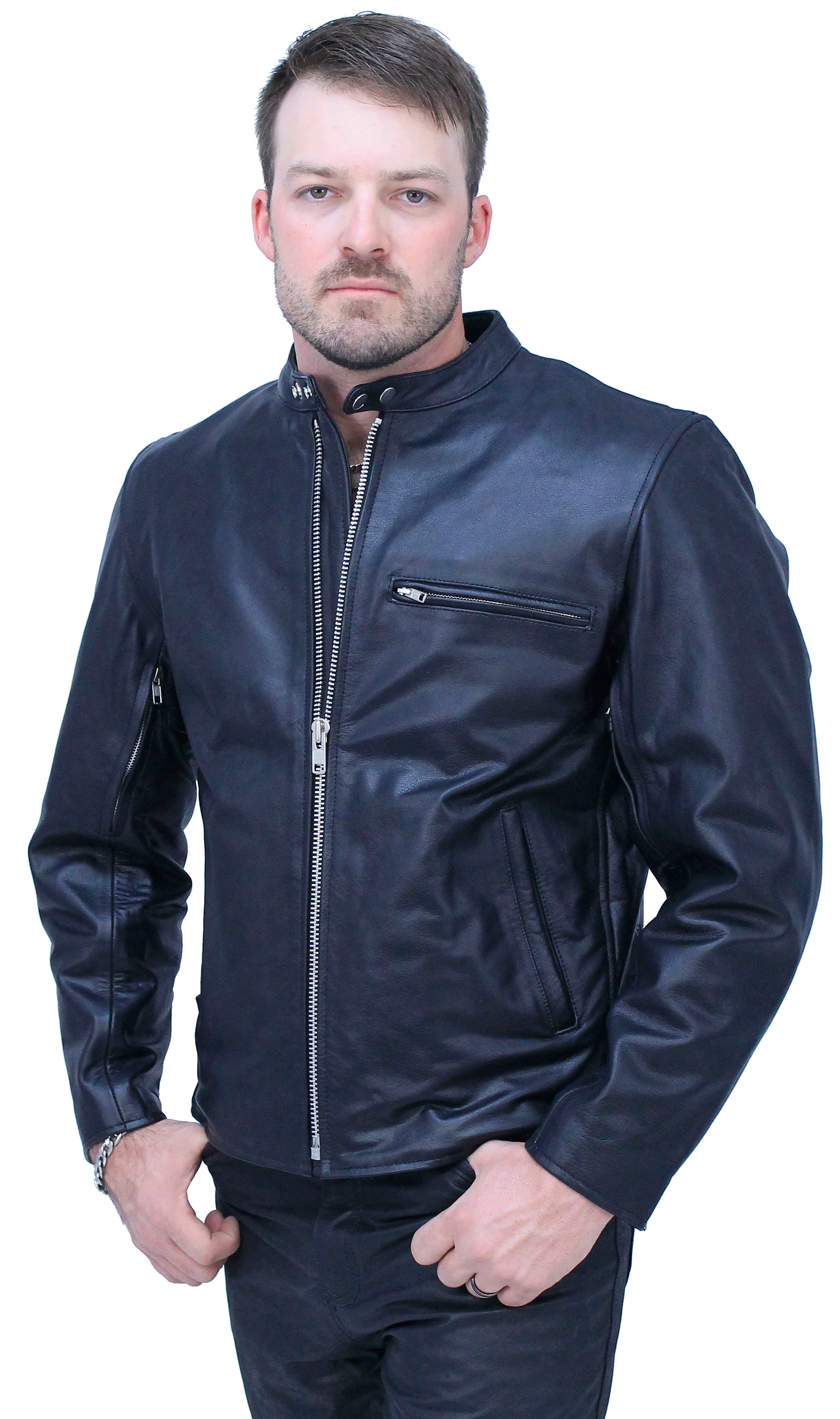 Vented Cafe' Racer Concealed Pocket Leather Jacket #M5020VZK