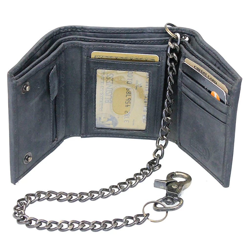 Vintage Black (Gray) RFID Trifold Chain Wallet #WC513210KID - Image 3