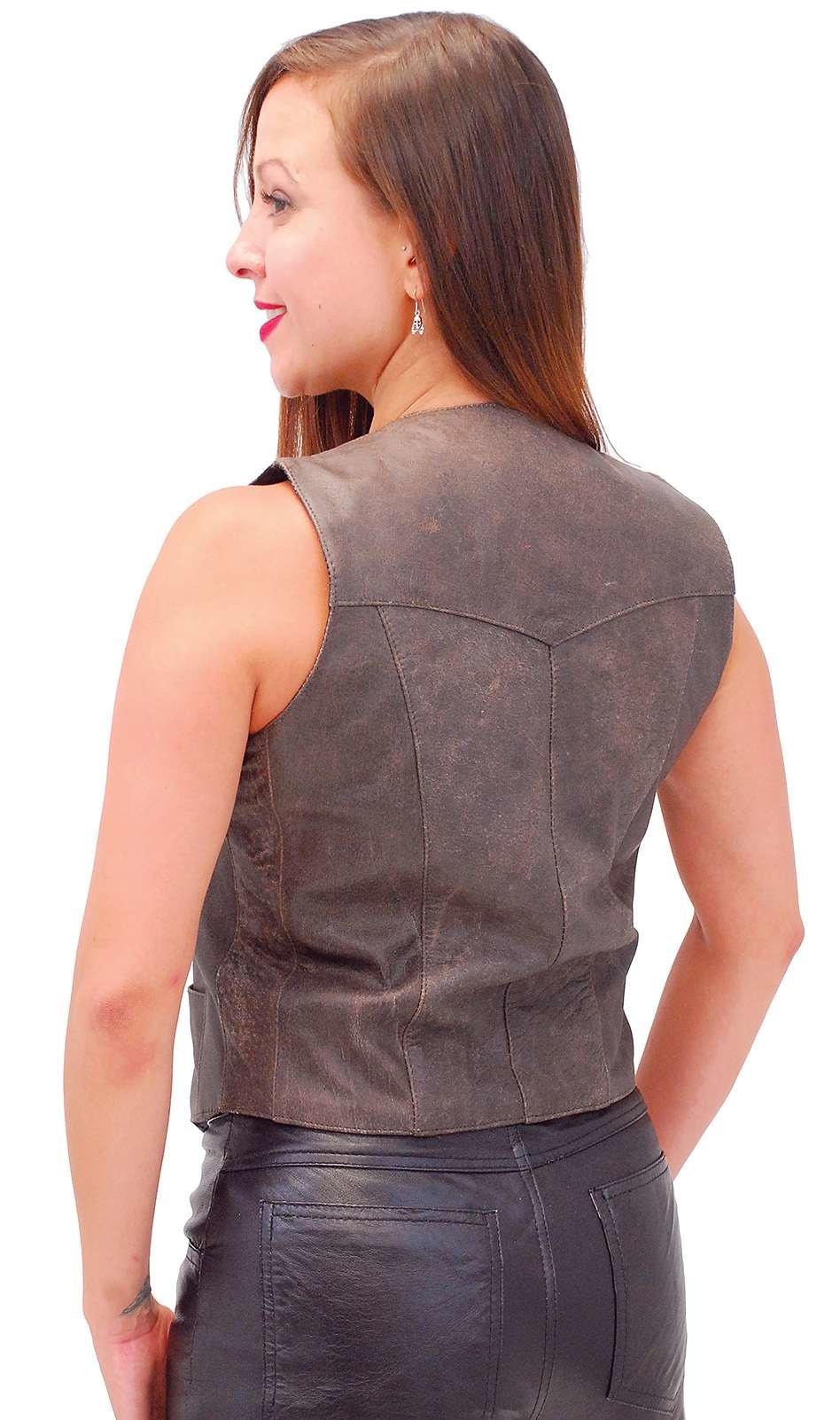 Vintage Brown Basic Leather Vest for Women #VL1225N () - Image 2