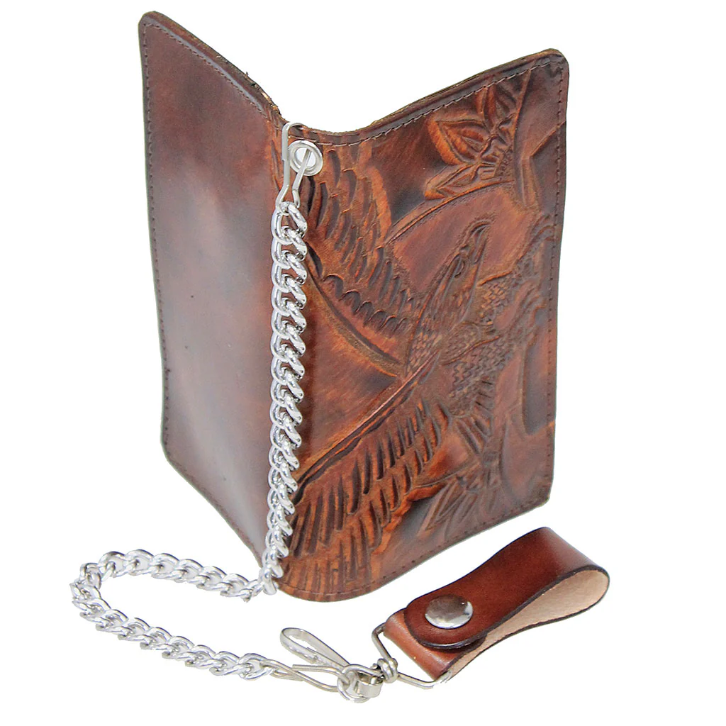 Vintage Brown Leather Eagle Embossed Bifold Chain Wallet #WC34141EN - Image 3