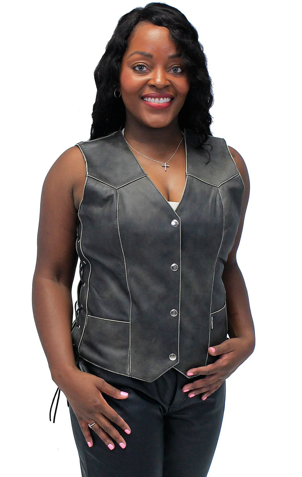 Vintage Brown Leather Vest for Women w/Side Lacing #VLA516LDN () - Image 4