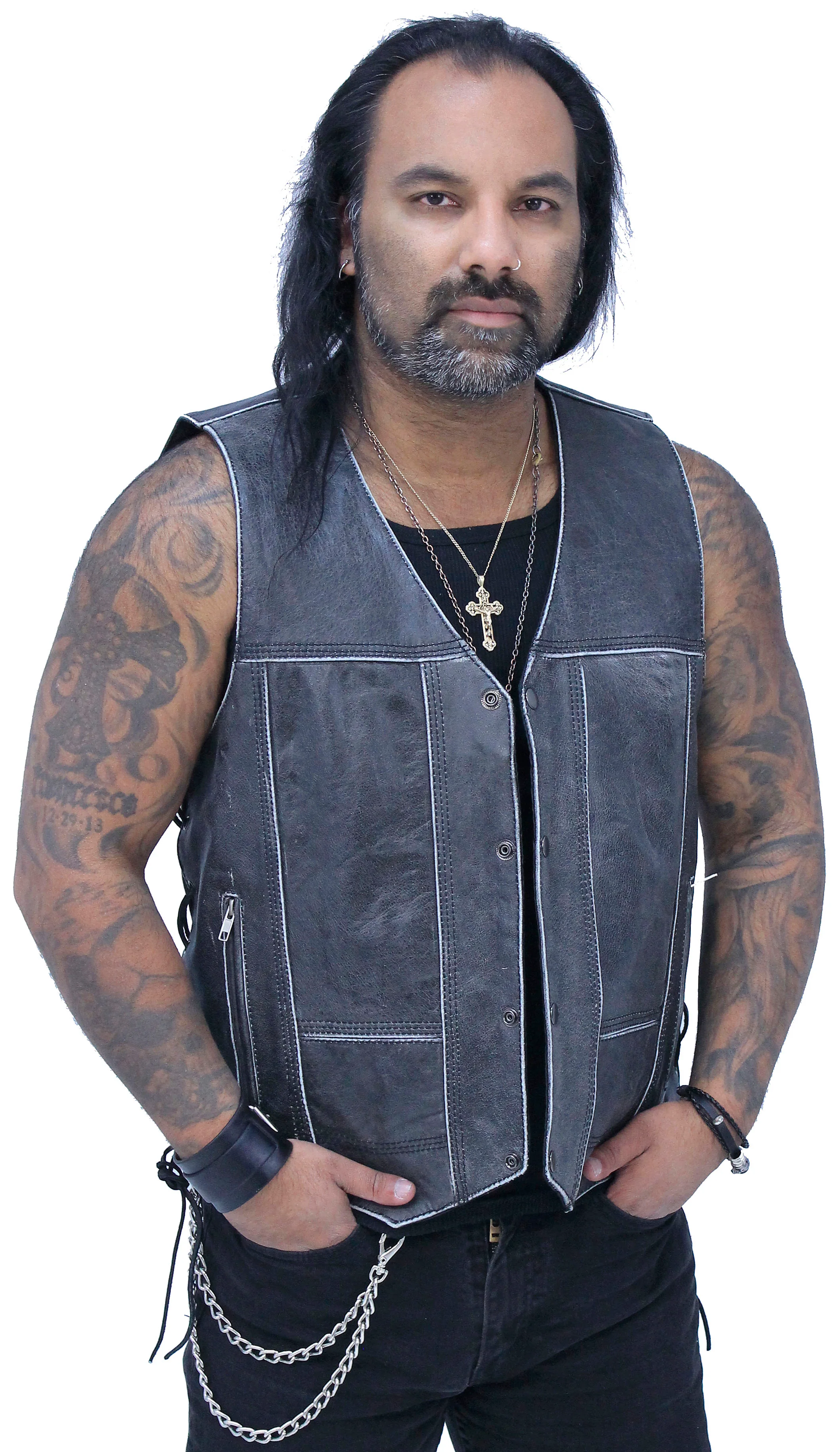 Vintage Gray Leather Side Lace 10 Pocket Vest #VMA964GLGY