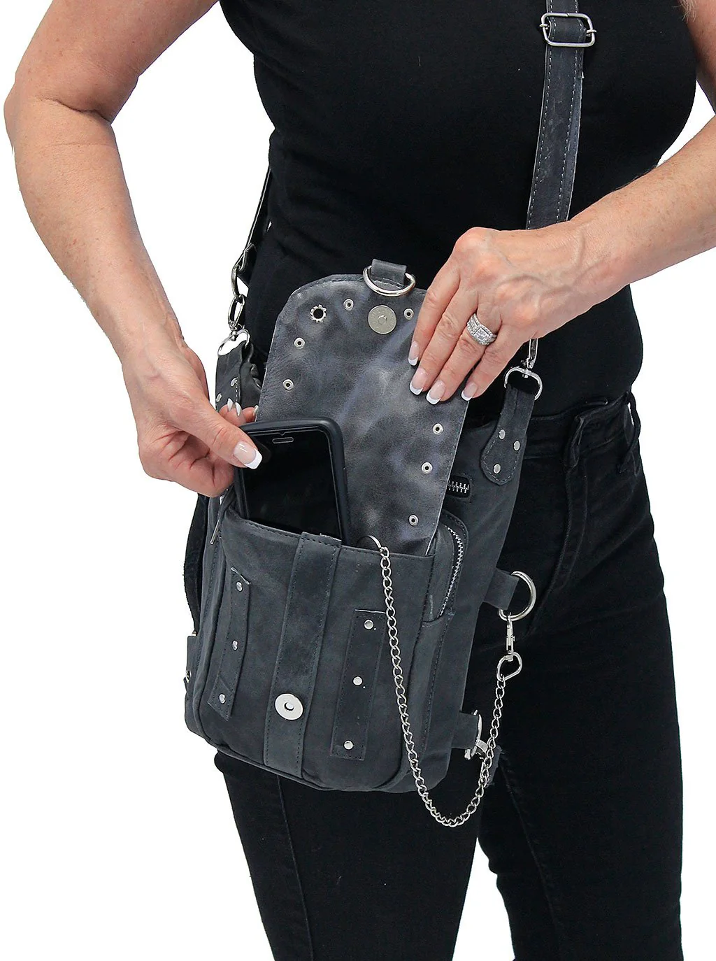 Vintage Gray Leather Thigh Bag #TBA5735GY - Image 5