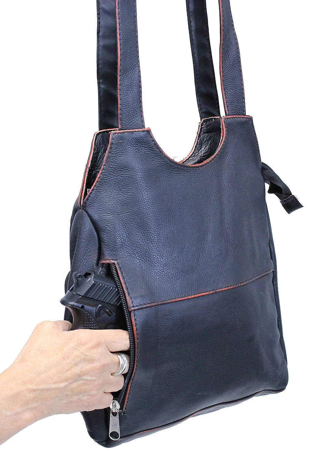 Vintage Red O-Ring Leather CCW Handbag #P9796DN - Image 5