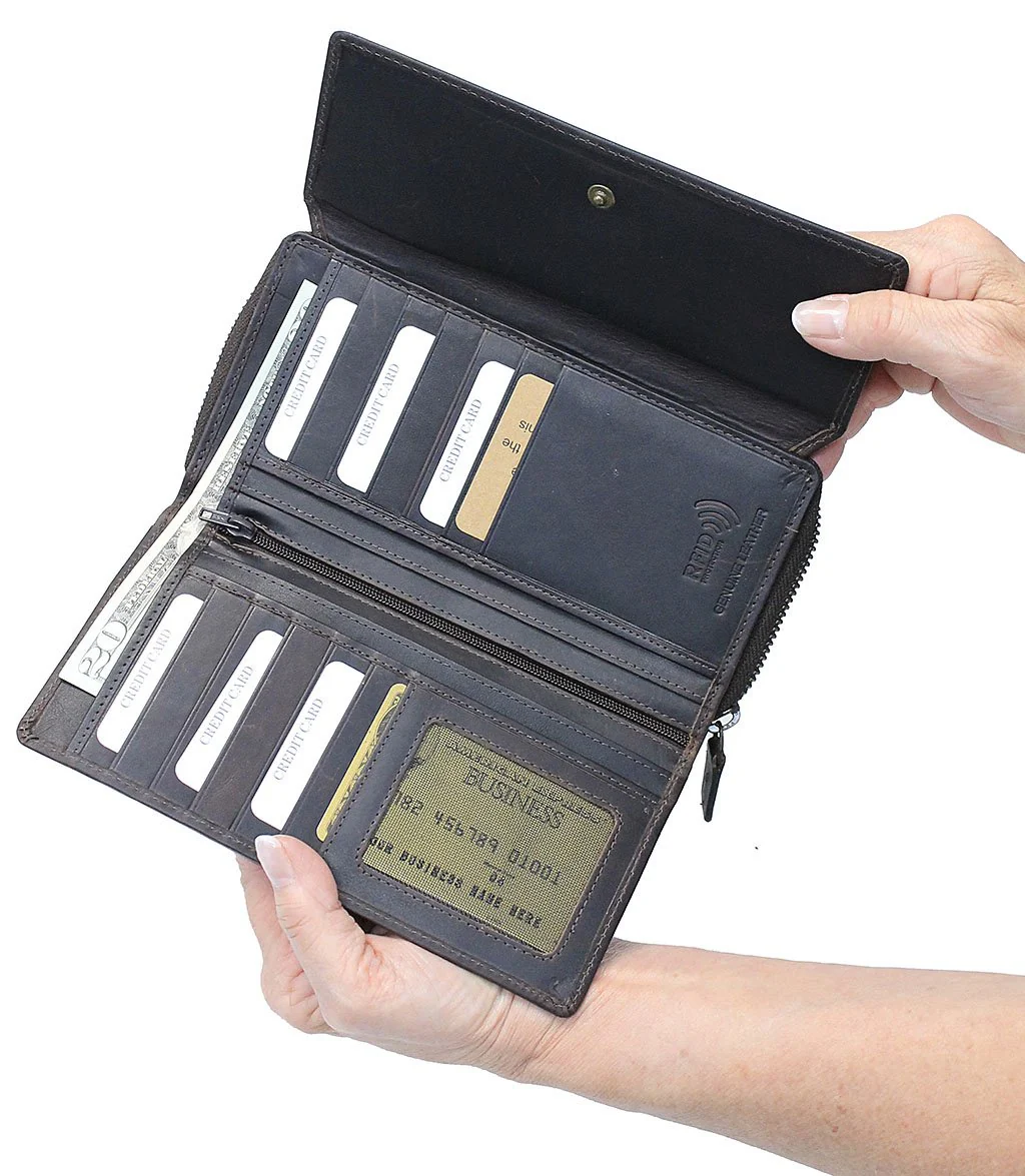 Women's Dark Brown RFID Zipper Organizer Wallet #WL16392NID - Image 2