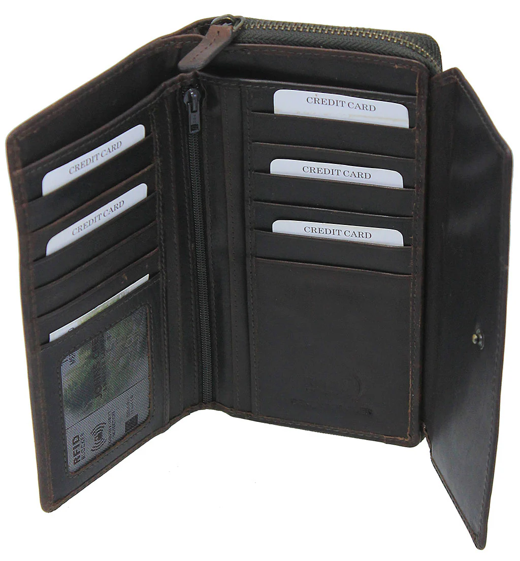 Women's Dark Brown RFID Zipper Organizer Wallet #WL16392NID - Image 6
