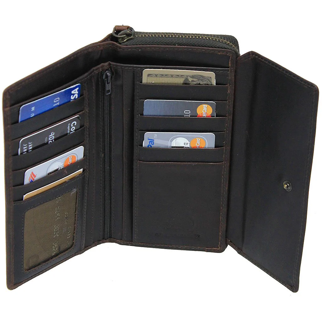 Women's Dark Brown RFID Zipper Organizer Wallet #WL16392NID - Image 8