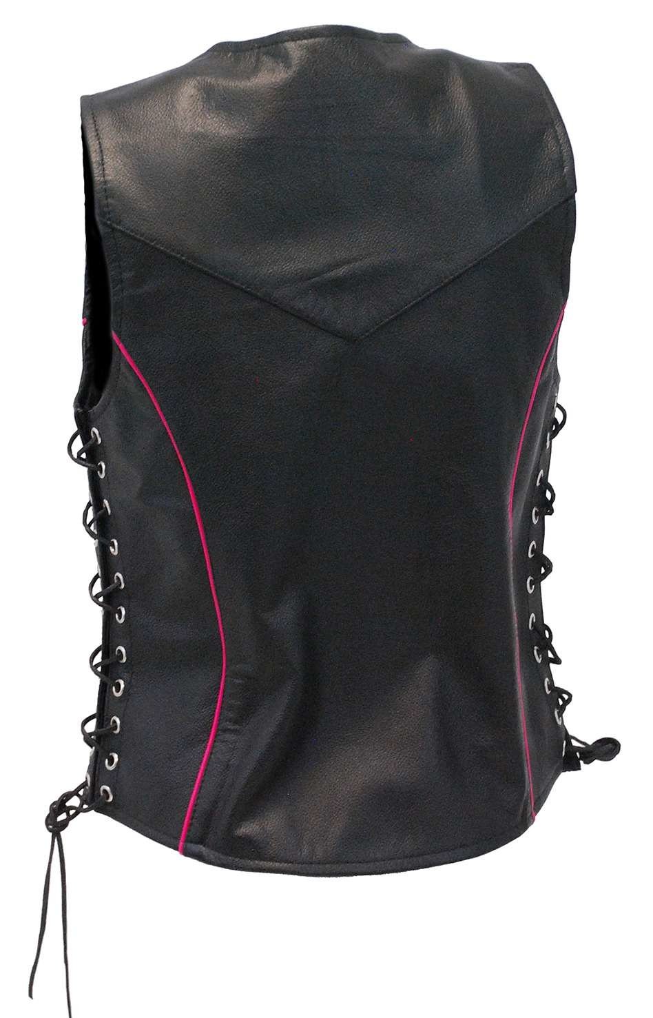 Women's Hot Pink Piping Side Lace Leather Concealed Pocket Vest #VL68502GHP (XS-S) - Image 2