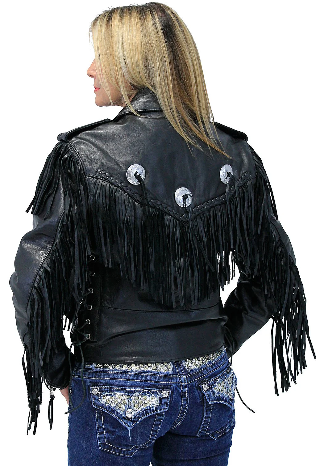 Women's Long Fringed Motorcycle Jacket  - SPECIAL #L400FBLSK (S-M) - Image 2