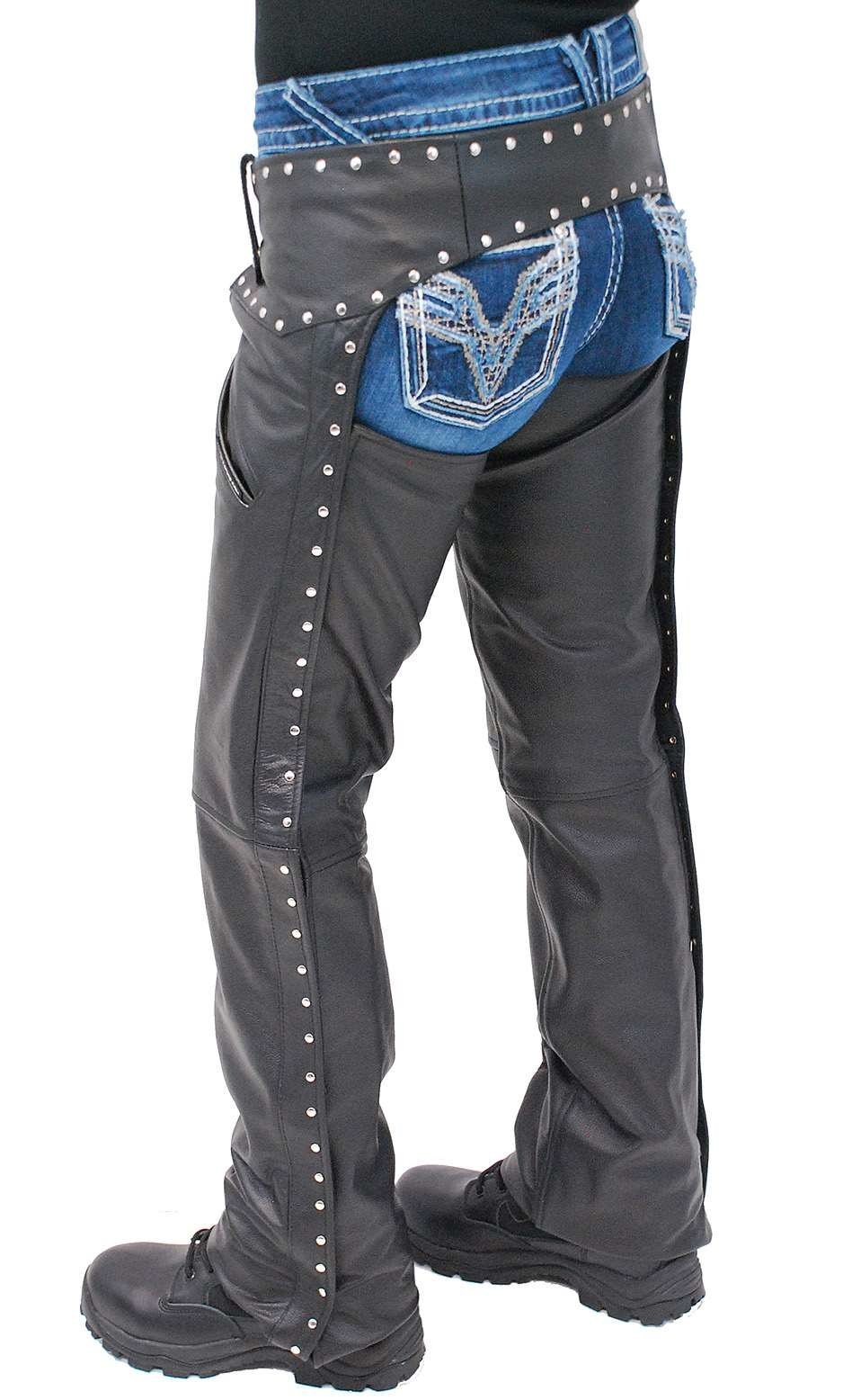 Women's Low Rise Premium Leather Studded Pocket Chaps #CL2801PR - Image 2