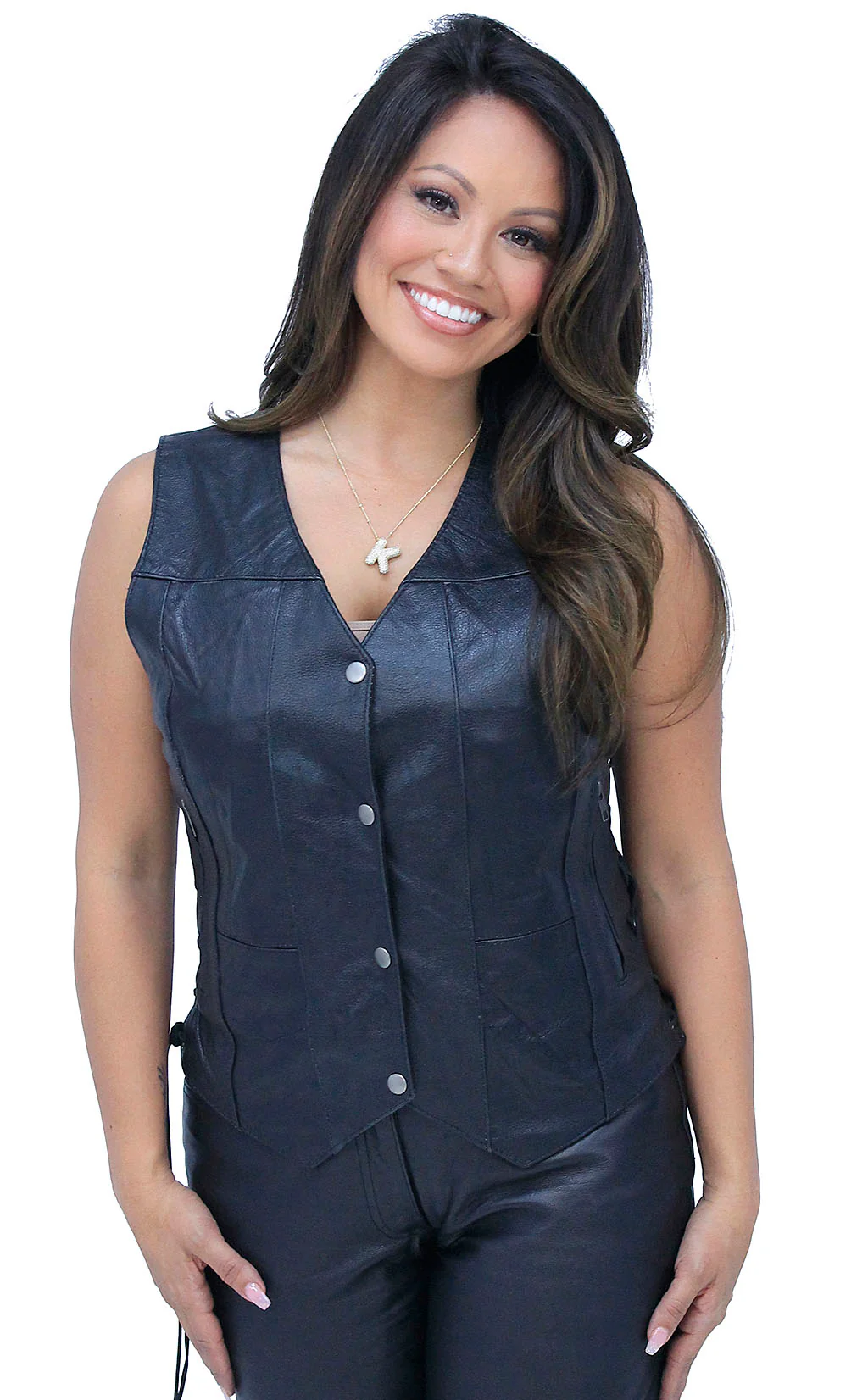 Women's Multi-Pocket Concealed Pocket Leather Vest #VL2675GLK