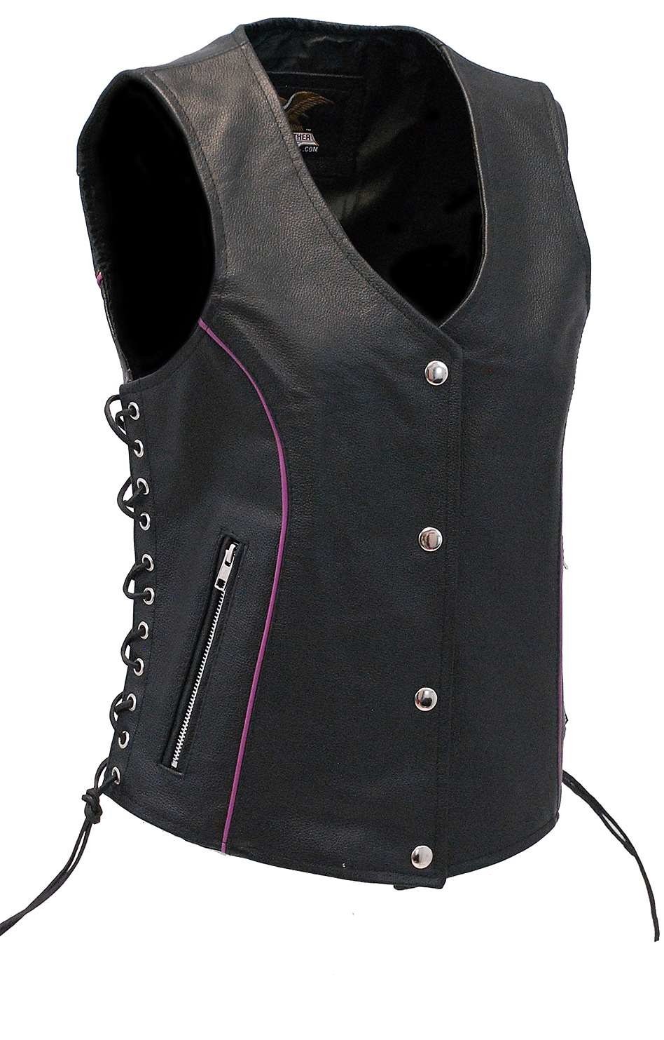 Women's Purple Piping Side Lace Concealed Pocket Vest #VL68501GPU (XS-S)