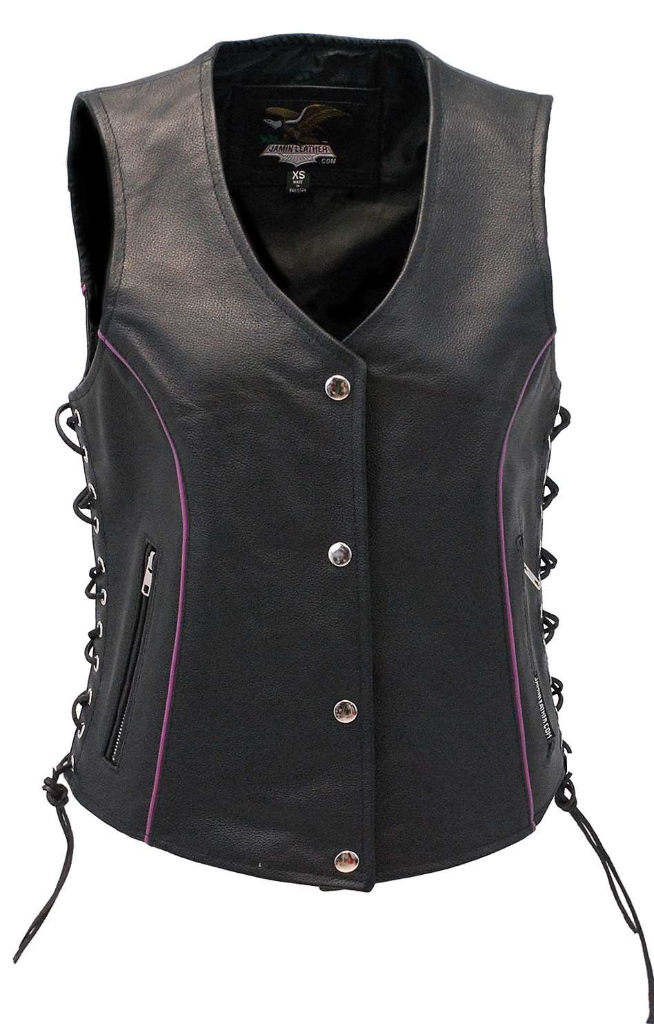 Women's Purple Piping Side Lace Concealed Pocket Vest #VL68501GPU (XS-S) - Image 3