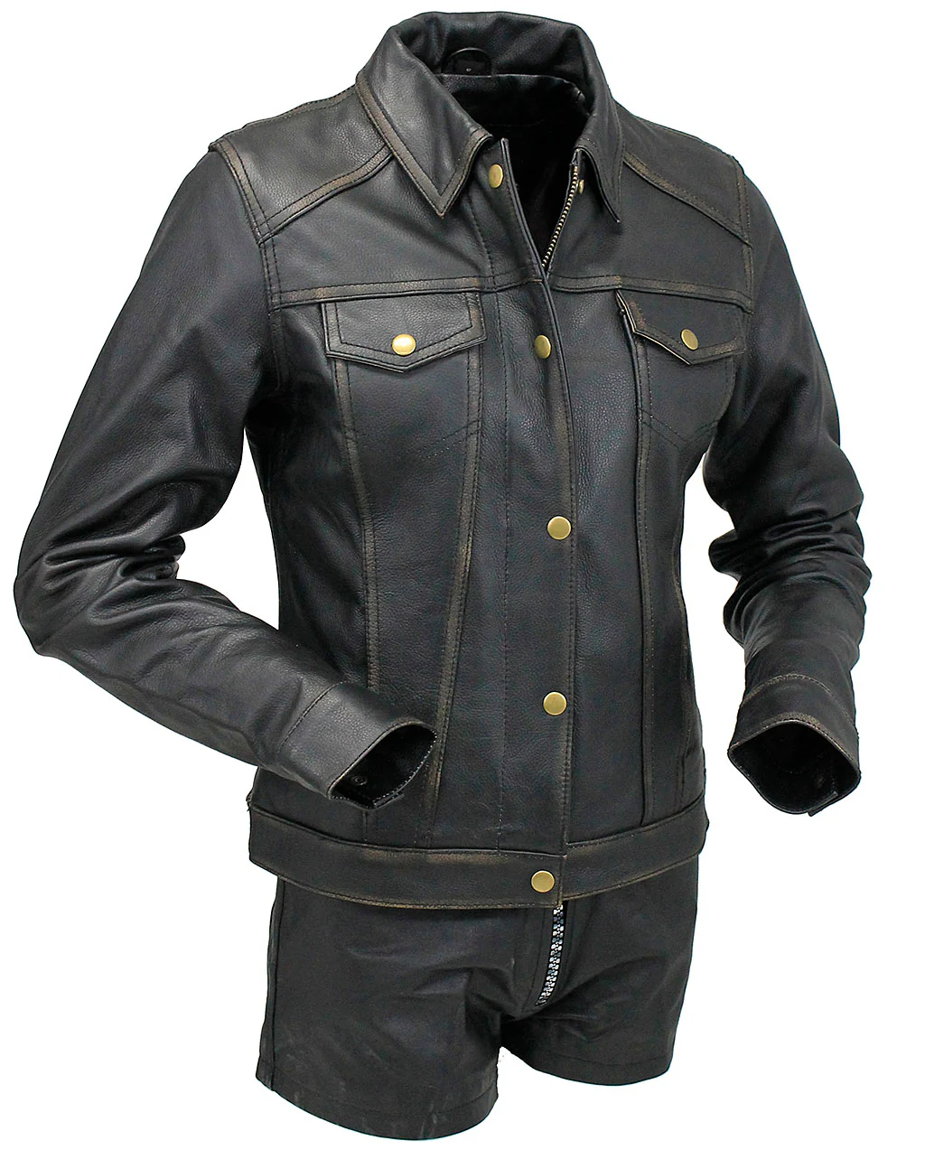Women's Ultra Premium Vintage Brown Leather Jean Jacket #LA6894GN - Image 2