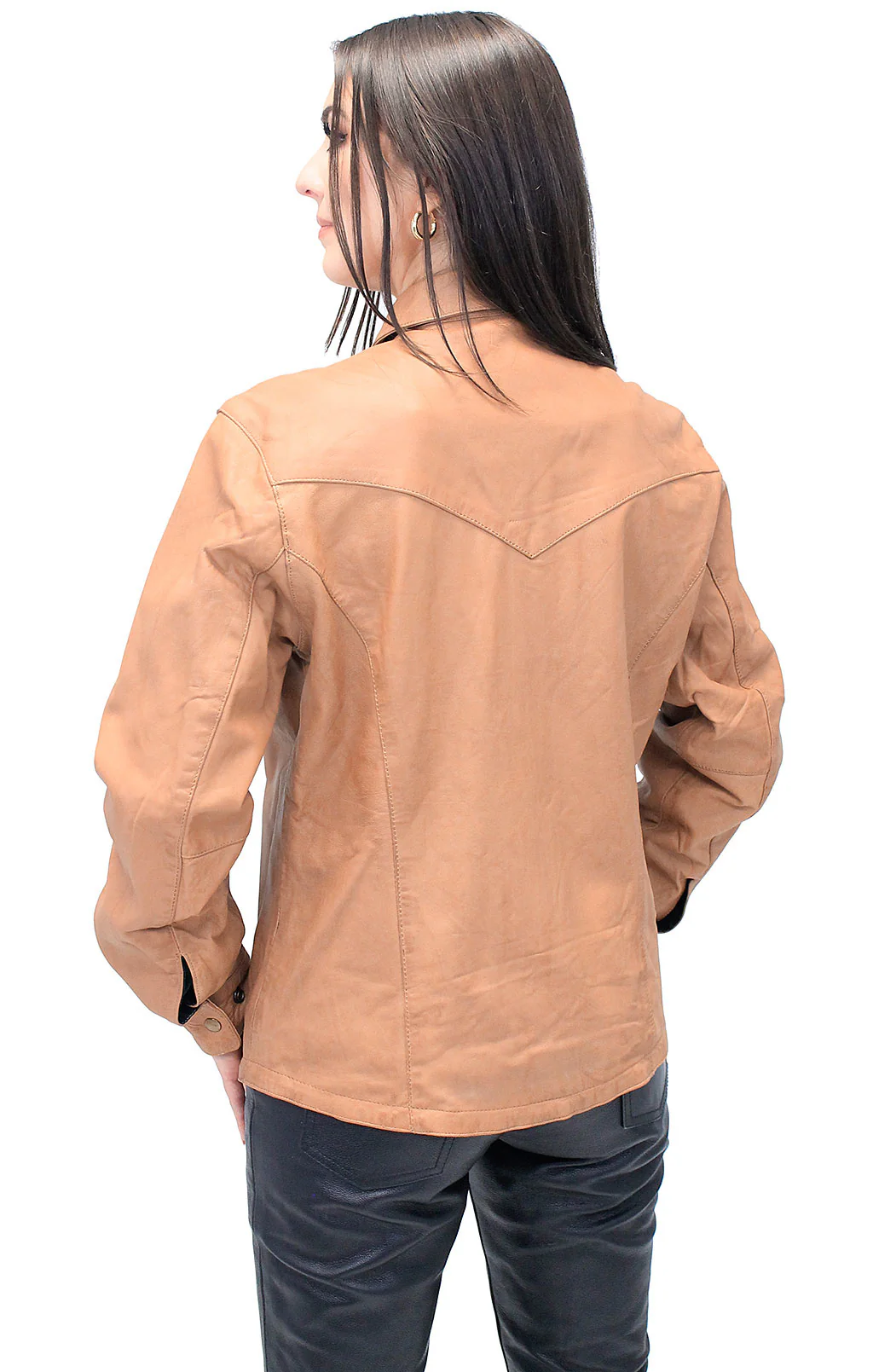 Women's Vintage Tan Soft Lambskin Leather Shirt  #LSA862T (L-5X) - Image 2